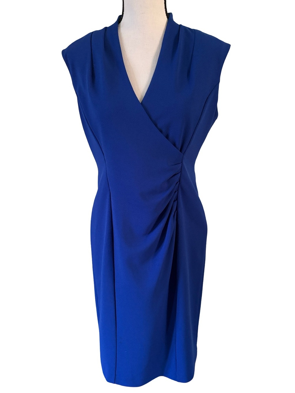 Calvin Klein Women's Royal Scuba Knit Stretch Blue Ruched Sheath Dress Size 8 - Picture 2 of 11